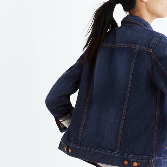 Madewell Denim Jacket Womens Blue Distressed Classic Cotton Indigo Relaxed - Picture 8 of 9